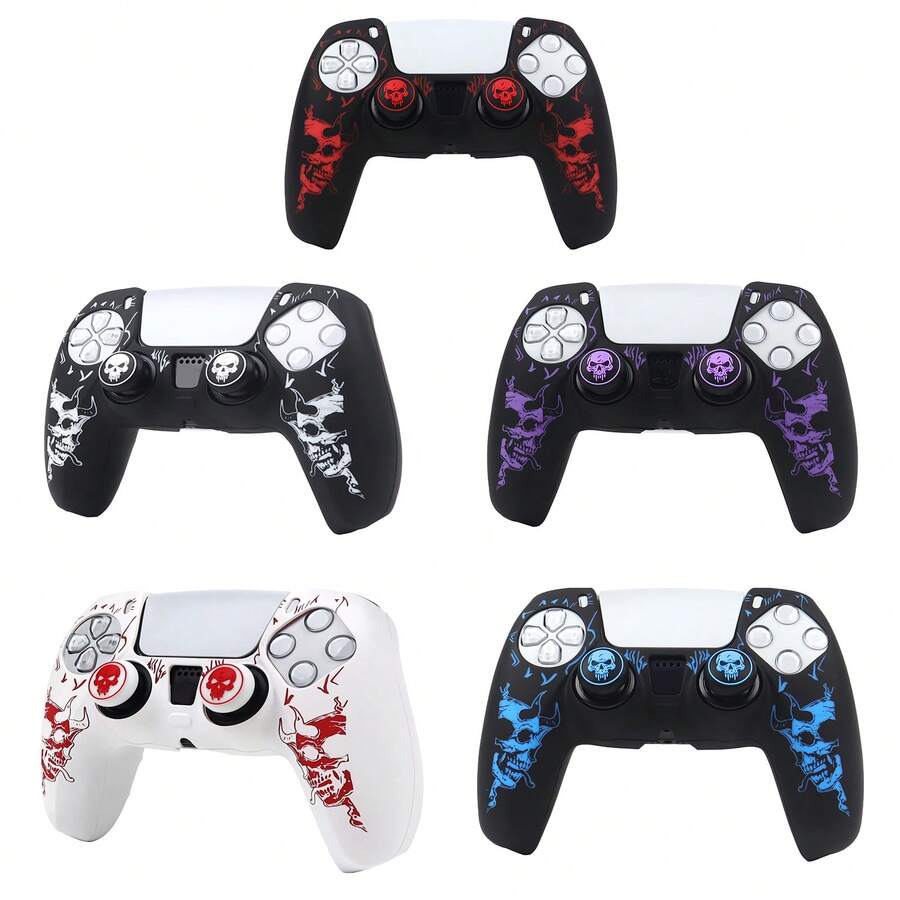 Nuova cover protettiva per controller Playstation 5 a forma di teschio, RALAN 1 custodia protettiva per controller + 2 cappucci personalizzati per levette analogiche - Multicolore - Visualizzare 1
