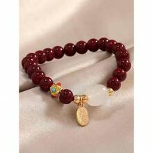1Pc Red  Nafu  Chinese Style'Na Fu 'Pendant Beaded Bracelet, Lucky Couple And Festival Gifts - Đỏ - Xem 9