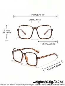 1 pieza Gafas cuadradas grandes con montura de acrílico con estampado de leopardo, estilo casual de campus, de moda, sin graduación, para uso diario de lectura y accesorios de viaje, para adolescentes de 14 a 16 años