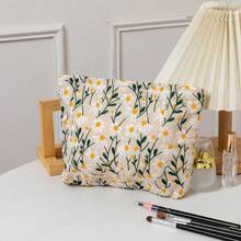 1 Korean Ins Style Daisy Canvas Pattern Large Capacity Pencil Case,Back To School,School Supplies,Pencil Pouch,School Bag - Multicolor - View 11