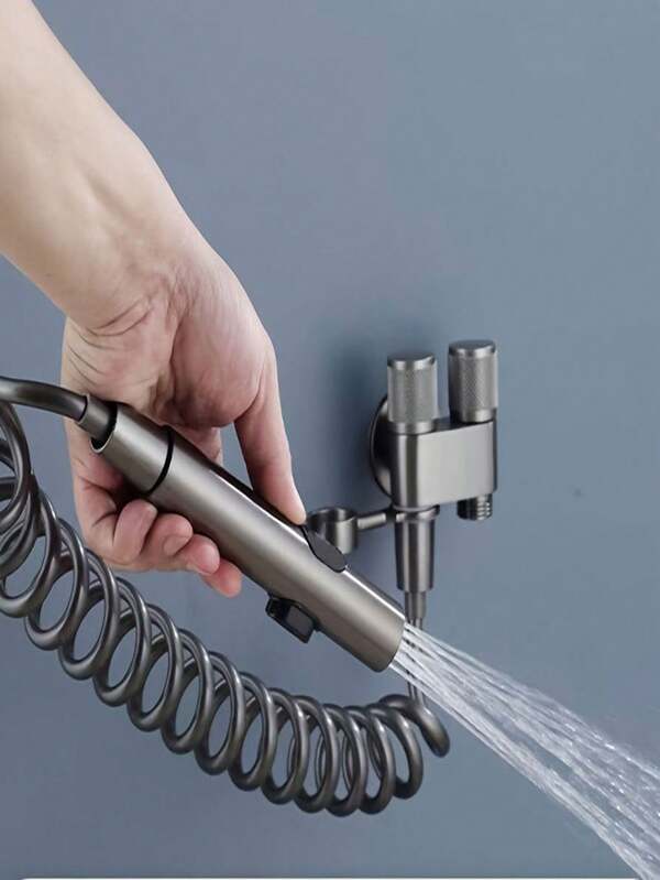 1 Juego de rociador de mano de acero inoxidable de alta presión para baño - Montado en la pared, incluye manguera de ducha flexible - Ideal para higiene femenina - Duradero, sin electricidad ni batería necesaria - Diseño elegante para baño moderno, acompañante de rociador de bidé