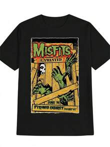 Men Misfits Graphic T-Shirt Black Casual Crew Neck Tee With Vintage Punk Rock Design Skeleton Hands Pyramid Cabaret Print Summer Streetwear Gift For Adults Men Size S-3XL - 黑色 - 查看 1