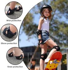 BAT DEICIDE Toddler Kids Helmet Adjustable, Protective Gear Set With Knee Elbow Wrist Pads For Boys Girls Age 5-9, Bike Skateboard Scooter Roller Skating Safety Equipment - Black - View 9