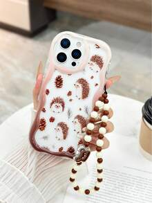 Hedgehog Painted Glossy Cream Texture Transparent Painted Fashion Shockproof Minimalist Phone Case Compatible With IPhone 14/15 Pro Max, IPhone 16/11/16 Pro Max/13/11, 12, 13, 16, 15, 16 Plus, 16 Pro Max, S23/S24, A56, A36, A26, A134G, A22, A21S, A514G, A52, S22 Ultra, A335G/10, Redmi Note 114G