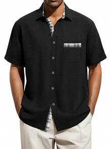 Men's Big And Tall Linen Shirts, Button Down Short Sleeve Summer Shirt Casual Cotton Beach Vacation Tops With Pockethalloween - 黑色 - 查看 1