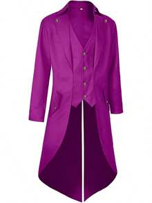 Mens Pirate Coat Steampunk Jacket Tailcoat Renaissance Jacket Halloween Hatter Costume - Purple - View 2