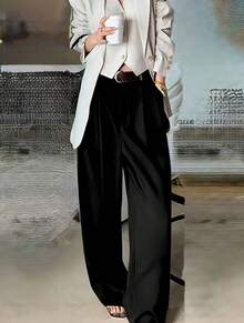 Straight-Leg, Wide-Leg Suit Pants. Floor Length - Black - View 2