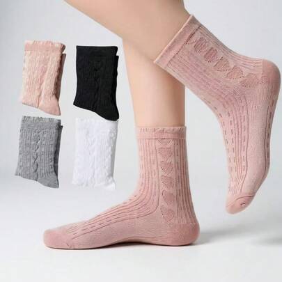 kit 6 par meias feminina  bom qualidade ótimo valor cano longa branco com textura