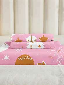 3pcs White Christmas Tree Pink Digital Printed Three Pieces Fitted Sheet Set (1 Fitted Sheet+2 Pillowcases Without Core) Suitable For Room Decoration Daily Polyester Fiber Soft Skin Friendly Bedding Indoor Bedroom Master Bedroom Christmas Decor Home Christmas Decoration Cute Christmas Gifts