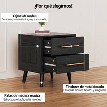 Mesita de Noche, mesita de Noche con 2 cajones, mesita de Noche Moderna con Asas de Metal, Mesa Auxiliar de sofá para Dormitorio, Sala de Estar(Negro) - Negro - Ver 5