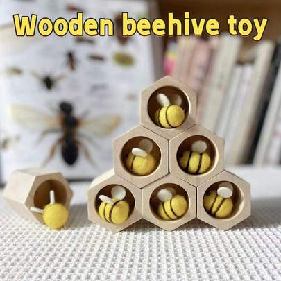 1 Box, Wooden Bee And House Toys, Wooden Beehive Game, Basswood, Bees And Home, Little Bee Squad, Wooden Toys, Role-Playing For Children To Act As Family Members, Children's Educational Toys, Birthday Gifts, Festival Gifts, For Boys And Girls Over 3 Years Old, 15pcs Set