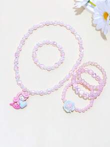5件套女孩可爱美人鱼花朵吊坠首饰套装 - 手链和项链，适合日常佩戴、节日、生日礼物