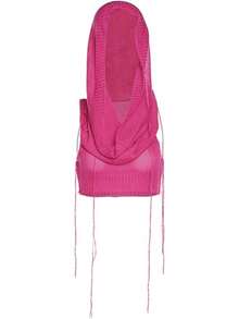 Women Knitted Hoodie Sweater Vest Sleeveless Hollow Out Hooded Crop Top Streetwear Rave Oufit - 玫紅色 - 查看 7