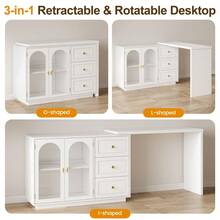 Large Extendable Makeup Vanity Desk, Corner Vanity Table With 3 Drawer & 2 Door, Modern Dressing Table And Chest Of Drawers Combo, Accent Vanity For Bedroom, Dressing Room - White - View 4