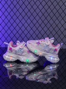 时尚 LED 照明透气皮革运动鞋，适合男孩和女孩 - 休闲、减震、四季防滑户外跑步和步行鞋