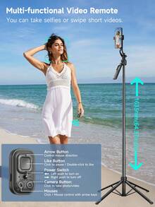 TOKQI 自动人脸追踪自拍杆三脚架，可伸缩铝合金智能手机支架，360°旋转手机支架，蓝牙遥控自拍杆，兼容安卓和iOS手机