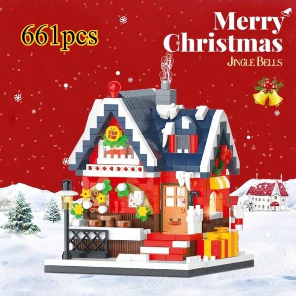 Christmas Street Scene Building Blocks, Candy House/Cafe/Gift Shop/Bookstore Model Blocks, Christmas Holiday Gift DIY, Christmas Series Snowy Street Desktop Decor MINI Bricks, Assembly Blocks, Suitable For Gifting