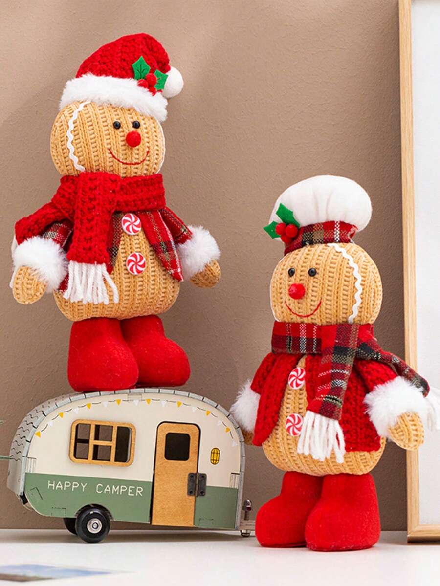 1pc Christmas Gingerbread Gingerbread Man Christmas Gingerbread Pillows Stuffed Gingerbread For Holiday Decor Christmas Tree Gifts - Multicolor - View 1