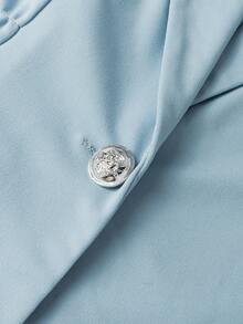 Women's Fashionable European And American Style Solid Color Casual Single-Button Elastic Waist Lapel Collar Long Sleeve Jacket, Minimalist Street Style For Daily Wear, Autumn/Winter - Blue - View 11