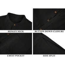 Mens Kurta Cotton Linen Henley Shirts Kaftan Short Sleeve Lounge Plain Gown Shirt-20256688 - 酒紅色 - 查看 9