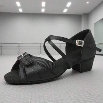 中低跟女式棕色舞鞋，柔软、轻便、舒适，可调节鞋面弹性，中低跟拉丁舞鞋，缎面专业宴会派对婚礼爵士伦巴探戈萨尔萨练习表演舞蹈鞋室内凉鞋