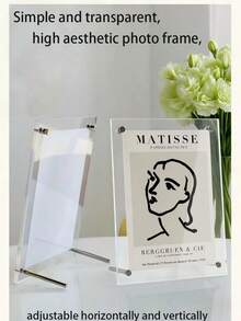 2 piezas Marco de fotos acrílico con soporte - Soporte para exhibir postales, diseño flotante rectangular transparente clásico, adecuado para exhibición en escritorio, decoración del hogar u oficina, clip para certificados, adorno de escritorio pequeño A4