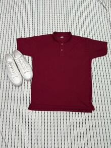 Men's PLAIN POLO Shirt Premium Cotton Pique Fabric Promotion - 酒紅色 - 查看 2
