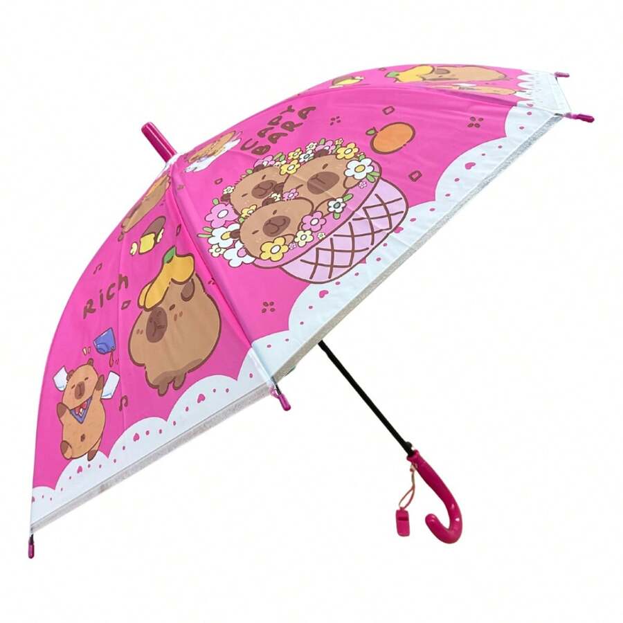 Automatic Lightweight Children's Umbrella With Whistle And Capybara Design - Màu Hồng Tươi - Xem 1