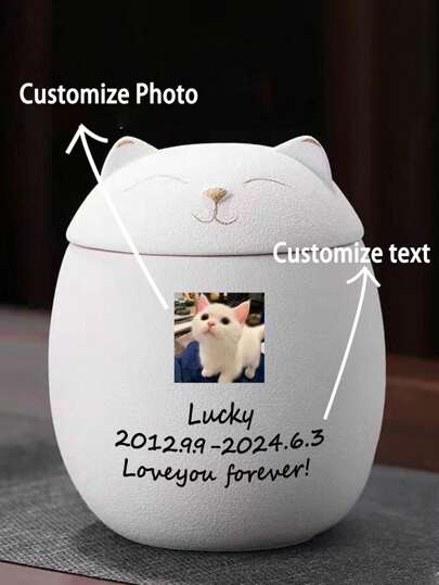 Urnas para mascotas, latas para gatos y perros, texto y fotos personalizables, latas selladas, urnas, cajas conmemorativas a prueba de humedad, latas de cremación para los fallecidos, latas para mascotas, figuras de Manechnico, latas de almacenamiento multifuncionales, latas de almacenamiento de té, latas de porcelana selladas, se incluye una bolsa de almacenamiento como regalo