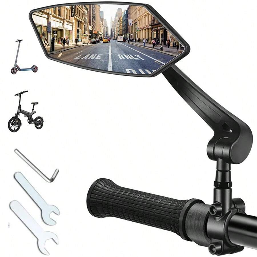 Bike Rear View Mirror Reflector Adjustable Rotatable Handlebar Mirror Clear Rearview Electric Scooter Cycling Bicycle Accessories - Black - View 1