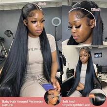 38 40 Inch 13x6 HD Transparent Bone Straight Lace Front Wigs 250 % Density Brazilian Human Hair Wigs Pre PluckedFor Women - Natural Black - 查看 9