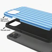 1 Unique 360 ° Blue Stripe Printed Phone Case - Cute And Minimalist 2-In-1 Design, Anti-Drop And Shock-Proof Full Coverage, Compatible With IPhone 16 Pro Max/16 Pro/16 Plus/16/15/14/13/12/11. Stylish And Cute - Ideal For Holiday Gifts - 藍色條紋 - 查看 6