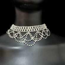 时尚女士闪亮水钻流苏项链，复古夸张水滴流苏吊坠珠宝配饰