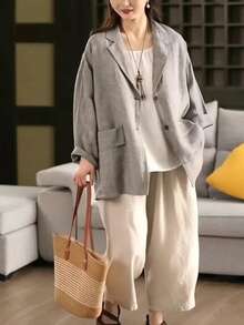 Women's Elegant Casual Blazer - Loose Fit Button Front Design