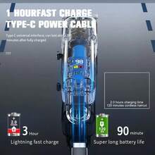 Vintage Transparent Body Men's Hair Clipper | Professional Electric Trimmer With LCD Screen - Hair Cutting & Beard Trimming  Wireless USB Charging  Ideal Valentine's Day Gift For Husband & Dad(Yellow/Green/Red/Black) - 黑色 - 查看 7