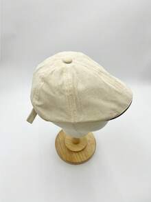 1 件灯芯绒复古贝雷帽，卡其色复古风格，适合秋冬，修身版型，休闲/通勤，男女通用时尚帽，经典设计 - 彩色 - 查看 4