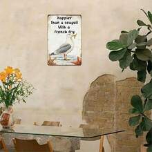 8x12 Inch Tin Sign With Vintage Charm Seagull & French Fries Metal Sign, Coastal Beach House Decor Suitable For Home, Kitchen Or Bar - Multicolor - View 6