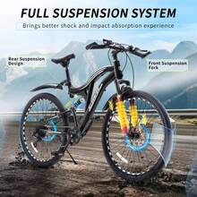 24 26 Inch Mountain Bike For Boys And Girls, 7-Speed MTB Bicycle With Dual Full Suspension, High-Carbon Steel Frame, Double Disc Brake, Softail Mountain Bike For Teenager And Youth Outdoor Adventure - 黑色 - 查看 3