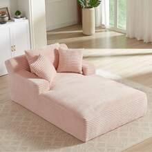 80 Inch Oversized Chaise Lounge Chair Indoor, Upholstered Corduroy Boneless Sleeper Sofa Bed With 3 Pillows, Deep Seat Reading Chair Cloud Couch For Living Room (80" D*50" W) - 粉色 - 查看 8