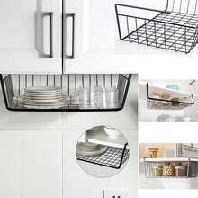 ARISE - Paquete de 4 Cestas de Alambre Metálicas Multifuncionales – Organizador Deslizante y Apilable para Cocina, Baño, Oficina, Dormitorio y Despensa, Disponible en 3 Tamaños (42*28*14, 22*22*13, 22*18*13 cm) - Negro - Ver 5
