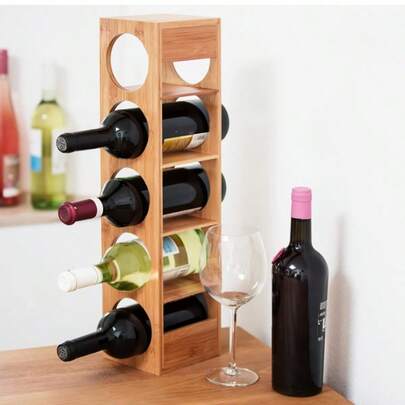 Casier à vin en bois, casier à vin rouge, casier à bouteilles de vin en bambou, peut contenir 5 bouteilles, 13,5 x 12 x 53 cm, 5 grilles