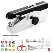 1pc Portable Handheld Sewing Machine, New Mini Compact Electric Sewing Machine With USB Cord, Accessory Box (Random Color Bobbins), Suitable For Home, Travel, DIY Crafts, Bedding, Curtains And Clothing Repair - Black - View 2