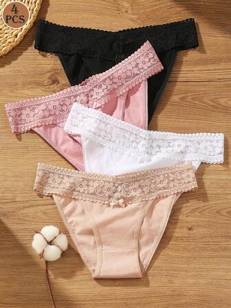 4pcs Women's Regular Casual Comfortable Breathable Panties, Suitable For All Seasons