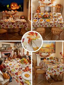 1pc Thanksgiving Maple Leaf Print Tablecloth, 3D Bamboo Texture, Washable Rectangular Table Cover For Coffee Tables, Bedside Cabinets, Dining Tables, Home Decor, Dining, Parties, Holidays, Autumn