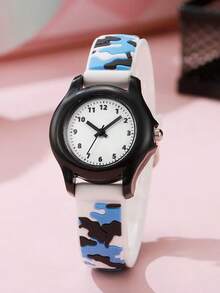 1 pieza Reloj de cuarzo con diseño de moda minimalista y lindo camuflaje, adecuado para adolescentes y estudiantes, excelente para regalos de Halloween, cumpleaños y Acción de Gracias