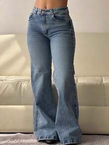 Women's Flare Jeans Mid Waist Baggy Wide Leg Jeans Loose Jeans 90s Denim Pants  Fall And Winter Clothes - 藍色 - 查看 6