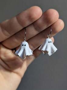 1 para uroczych białych kolczyków z motywem ducha, nowe akcesoria do biżuterii na imprezę halloweenową
