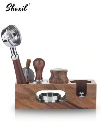 shoxil 1 pieza Estación de prensado de espresso, Estación de prensado de café de madera, Organizador de espresso y soporte para portafiltro, Base de prensado de espresso y soporte para portafiltro, Organizador de estación de café para encimera, Accesorios de espresso
