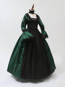 Victorian Palace Dress, European & American Medieval Palace Retro Dress, Lace Drawstring Arabian Long Dress For Birthday Party, Halloween Stage Performance Cosplay