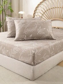 1件装树枝叶子花卉图案床笠，柔软透气，适用于各种尺寸的床。 - 彩色 - 查看 10